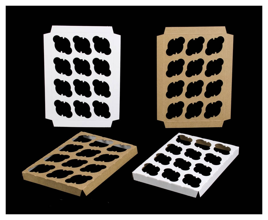 1 Dozen Treat Box inserts - 10" x 7"  Spiky Mini Cupcake Insert, Reversible White/Brown