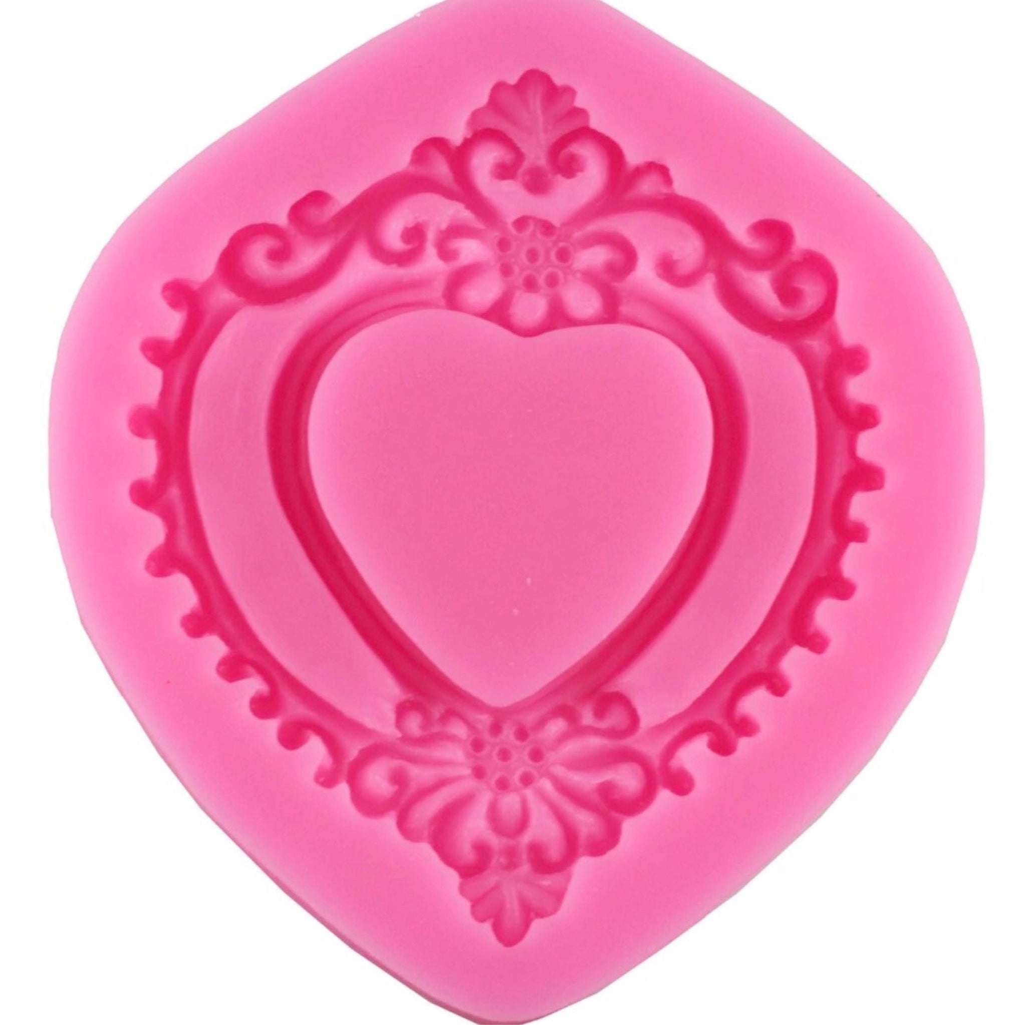 Vintage Love Heart Shape Mirror Frame 3D Silicone Mold