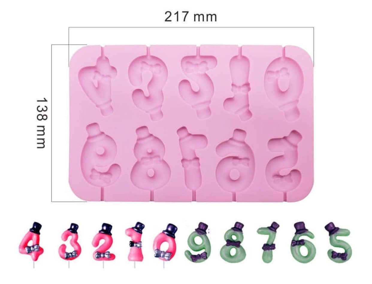 Top Hat and Bow Number Silicone Lollipop Mold